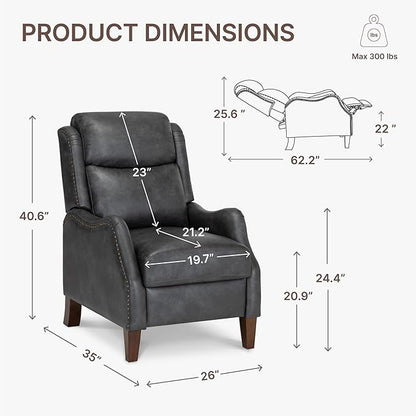 KISLOT Leather Pushback Recliner Faux Armchair with Rivet Decoration Single Sofa Accent Chair for Living Room Bedroom