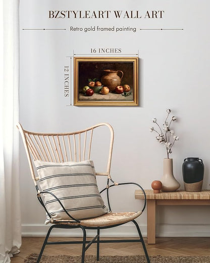 Bzstyleart Vintage Wall Art Decor, Gold Framed Wall Art 12 x 16 Inch Rest Still Life, Vintage Gold Framed Wall Art, Canvas Picture Print Painting for Bedroom Living Bathroom, Halloween Gifts