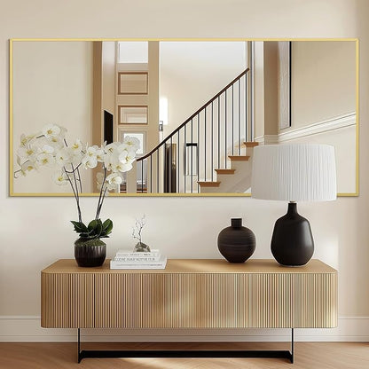 Large Full Length Mirror, 71"x32" Gold Floor Mirror with Stand, Rectangle Standing Mirror for Living Room Bedroom Cloakroom Gym, Thin Aluminum Frame, Tempered Glass