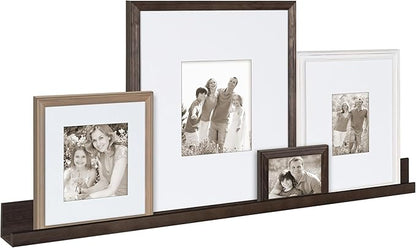 Kate and Laurel Bordeaux Gallery Floating Shelf and Wall Frame Kit, Set of 5, Multiple Finishes, Assorted Size Wooden Frames and Display Shelf