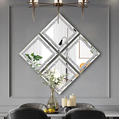Meetart Crystal Crush Diamond Silver Mirror 12'' x 12'' 2PCS,Frameless Stylish Gorgeous Diamond Decor Glam Glass Mirror. for Bedroom Bathroom Hanging Mirror Home for Wall Decor.