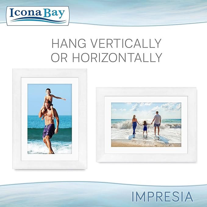 Icona Bay 5x7 Picture Frame Set w/Removable Mat to 4x6 (White, 10 Pack), Simple Modern Design, Table Top Kickstand and Wall Hanging Hooks Included, Impresia Collection
