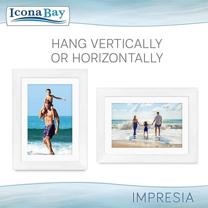Icona Bay 5x7 Picture Frame Set w/Removable Mat to 4x6 (White, 10 Pack), Simple Modern Design, Table Top Kickstand and Wall Hanging Hooks Included, Impresia Collection