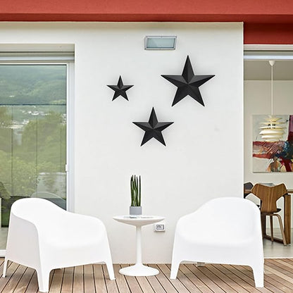 VIVICOMFY 6" 9”12"（3pieces Black Barn Star Wall Decor,Metal Stars Rustic Vintage Western Country Farmhouse Home Indoor or Outdoor Wall Decoration,Texas Stars for House Art Décor