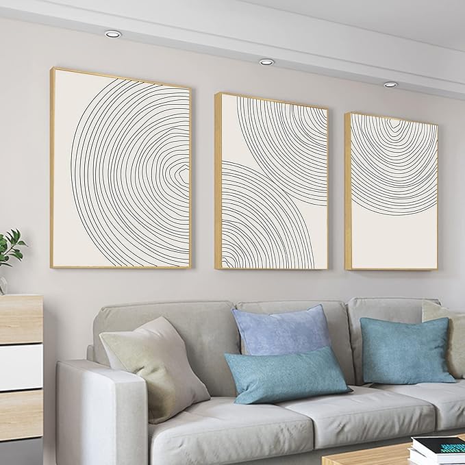 Minimalist Circle Geometric Line Art Boho Wall Art Set of 3 Neutral Abstract Canvas Painting Pictures Boho Prints Wall Art Unframed Artwork Posters for Bedroom Living Room Wall Decor 12X16 Inch