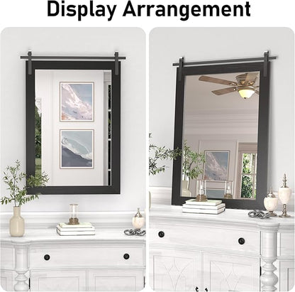 PAIHOME Black Farmhouse Mirror for Bathroom, 22x30INCH Wood Framed Rectangle Bathroom Mirrors for Vanity, Barn Door Style Mirrors Wall Mounted Dresser Decor Mirror Living Room Bedroom Vertical