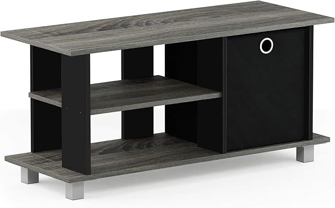 Furinno Simplistic TV Stand, 3-Tier Entertainment Center, Open Shelf TV Console for TV up to 33 Inch with Bin Drawers, for Living Room, Bedroom, French Oak