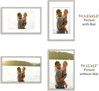 Picrit 11x17 Picture Frame Set of 12, Display 8x12 with Mat or 11x17 without Mat, Photo Frames for Wall Mounting Display, Gray