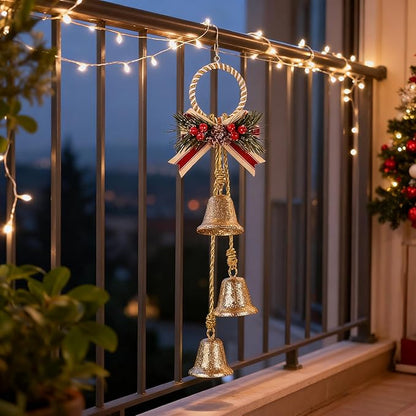 Christmas Bells Decorations Jingle Bell，Hanging Decorative for Door,Wall, Bedroom, Living Room,Tree Ornaments for Home Decor, Wreath, Door Hanging,Cluster Decorative Bells (Glittering Gold)