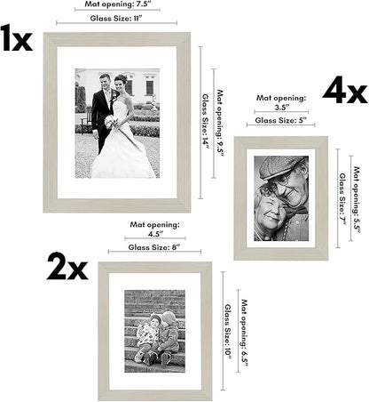 Americanflat Set of 7 Picture Frames with Shatter-Resistant Glass - Gallery Wall Frame Set with One 11x14, Two 8x10 and Four 5x7 Frames - Signature Collection - Light Wood