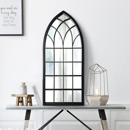 WAMIRRO Farmhouse Window Mirror,Arched Black Mantel Mirror,Cathedral Wall Mirrors with Window Pane for Entryway/Fireplace/Living Room/Hallway 20"X46"