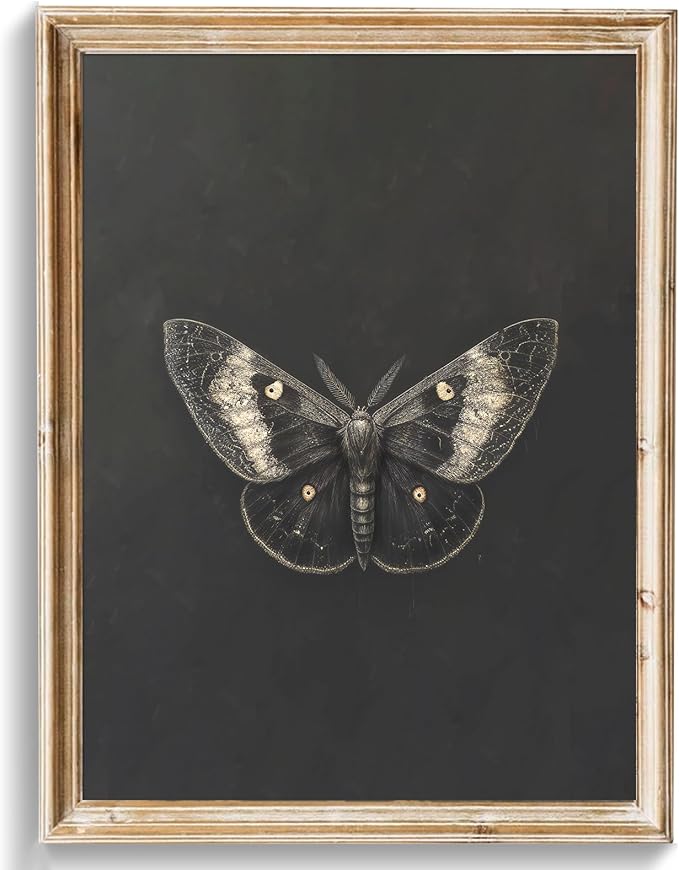 uniro Vintage Moth Wall Art Prints, Dark Gothic Insect Canvas Art Prints Painting, Antique Moody Moth Wall Art Picture for Dark Academia Wall Decor, Halloween Room Decor - (8" x 10"-UNFRAMED)