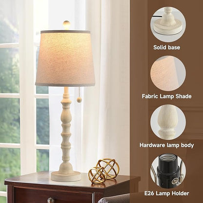 Terpsichore Lamps for Living Room Modern Farmhouse Table Lamp Bedside Reading Lamps Set of 2 Night Stands Bedroom Night Lamp,with Fabric Lamp Shade (White, High 26.25 Inch)