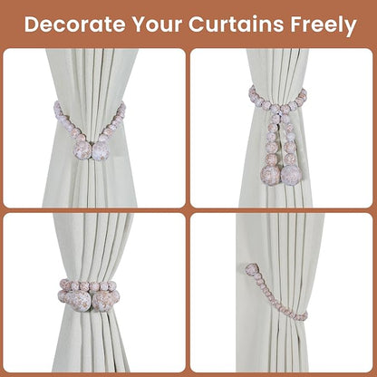 KLOGTSIND Magnetic Curtain Tiebacks, Curtain Tie Backs for Curtains 6 Pack, Wood Bead Curtain Tiebacks, Curtain Holders for Boho Bedroom Decor, Baby Nursery Decor, Farmhouse Decor