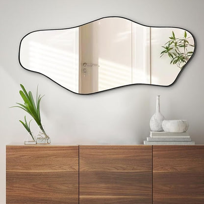 Irregular Frameless Mirror, 47.2"x21.6" Modern Asymmetrical Wall Mirror Abstract Unique Shaped Mirrors for Living Room Bedroom Hallway Entryway, Horizontal or Vertical Hanging
