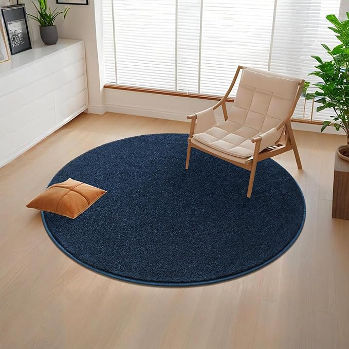 Navy Blue Round Area Rugs for Living Room Bedroom, 4x4 Feet Ultra Soft Memory Foam Modern Indoor Circle Carpet, Non-Slip Comfy Washable Circular Rug for Boys Girls Nursery Room Home Decor