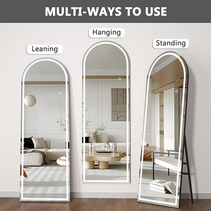 Hasipu 95" X 40" Full Length Mirror with Lights, Black Frame Arch Led Mirror Full Length and 3 Colors Temperatures & Brightness Adjustable,Light Up Mirror Full Body for Bedroom Cloakroom Living Room