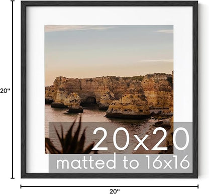 HAUS AND HUES Black Oak Wood 20x20 Picture Frame Matted to 16x16 - Square Frame with Plexiglass, Contemporary Frame for Wall Display (20x20 in, Black, Set of 1)