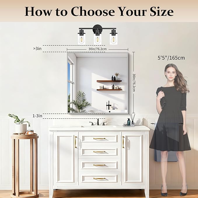 COFENY Silver Bathroom Mirror for Wall, 30x30 Inch Rectangle Mirrors with Metal Frame, Modern Vanity Wall Mirror Decor for Bathroom Living Room, Entryway Hangs Horizontal or Vertical