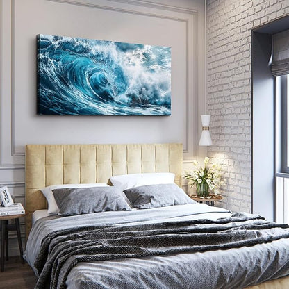 ERQINHUA Blue Wave Canvas Wall Paintings Wall Art For Living Room Wall Decor For Bedroom Ocean Inspiration Pictures Office Mural Posters Modern Home Decor Aesthetics Artwork Ready To Hang 20"X40"