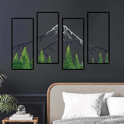 ruelen 4 Pcs Metal Mountain Forest Snow Mountain Wall Decorations，Large Abstract Minimalist Line Drawing Colorful Mountains Wall Art Home Decor for Living Room Bathroom Bedroom Office（Green，Large ）