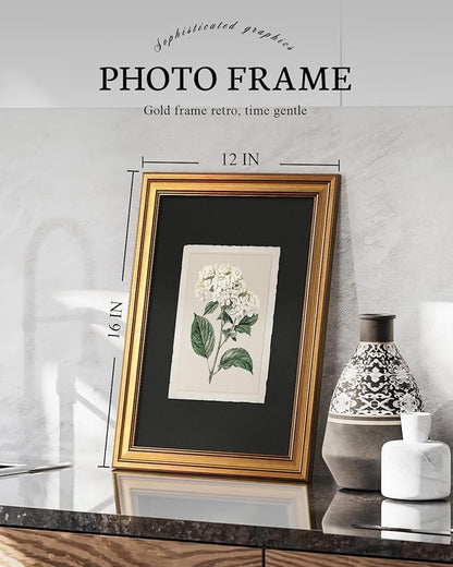 VIYYIEA Vintage Gold Framed Wall Art Print Home Decor, White Hydrangea Painting Canvas Prints, Aesthetic Farmhouse Flower Prints Decoration Bedroom Bathroom Wall Decor Kitchen Office, 12x16inch