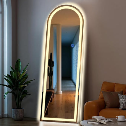 Arch Full Length Standing Mirror with LED Lights, 65"x26" Lighted Mirror with Dimming & 3 Color Lighting, Tall Mirror Full Body for Bedroom, Dressing Room