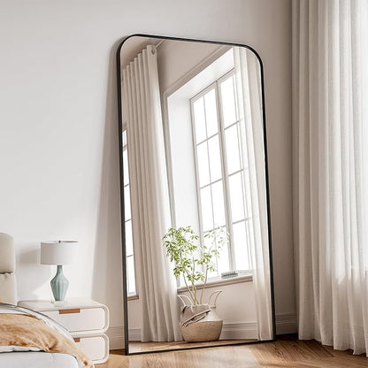 Koonmi Full Length Mirror, 76"x34" Mirror Full Length with Stand, Black Domed Top Square-Edged Floor Mirror with Aluminum Alloy Frame for Bedroom Living Room