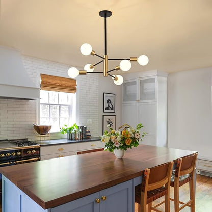 RUIYEY Modern Chandeliers for Dining Room, Black and Gold Chandelier Ceiling Light Fixture 6-Light Sputnik Chandeliers Mid Century Chandeliers for Living Room,Kitchen Island,Bedroom,Foyer