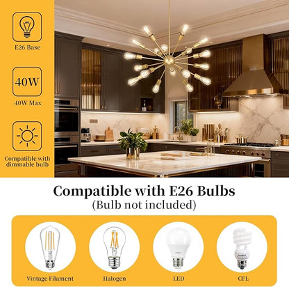 18 Light Gold Sputnik Chandeliers for Dining Room Light Fixture | Modern Farmhouse Chandeliers Over Table Hanging Lighting for Living Dining Room, Kitchen Island, Entryway, Foyer