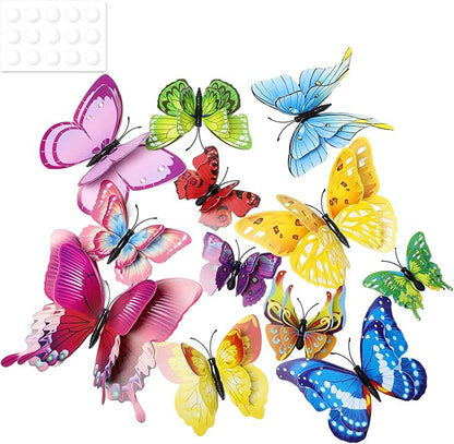 Butterfly Wall Decorations 12 PCS, 3D Butterflies Wall Stickers for Party Decorations Cake Decoration with Magnetts Removable Stickers Wall Decor Locker Decor Refrigerator Decal(Colorful)