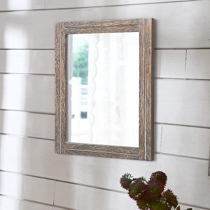AAZZKANG Mirror with Wood Framed Rectangle Rustic Wall Mirrors Decor Large 20"x16" for Bedroom Bathroom Living Room Entryway