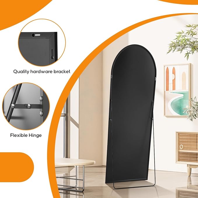 Arched Mirror Full Length, Upgraded 21"x64" Body Wall Mirrors with Shatter-Proof Glass, Floor Standing, Hanging or Leaning, Large Tall Arch Mirror with Stand Aluminum Alloy Frame
