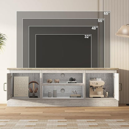 GAOMON 61" Farmhouse TV Stand for TVs Up to 65 Inch, Wooden Entertainment Center with 2 Storage Cabinets, Open Shelves & Cable Management, Rustic Media Console Table, Dark Grey