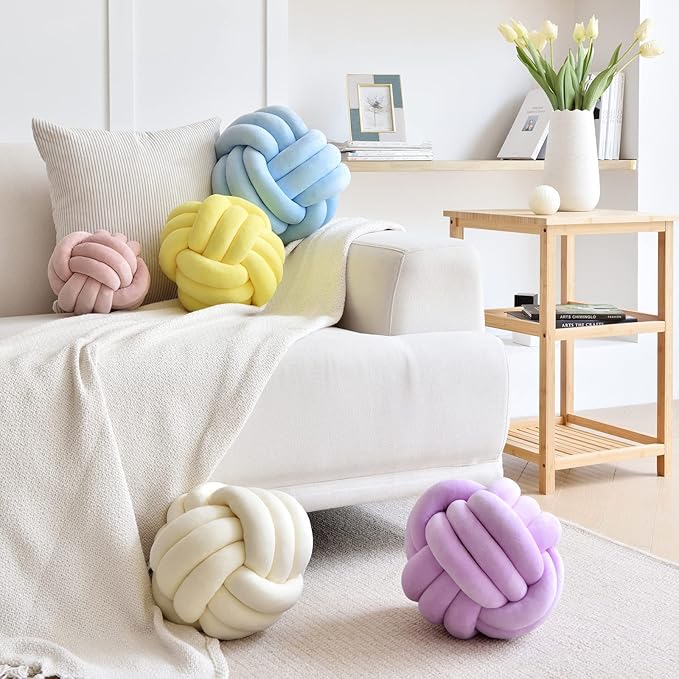 Sioloc Soft Knot Ball Pillows,Round Throw Pillow Cushion Home Decoration Plush Pillow,Throw Knotted Pillow Handmade Round Plush Pillow（7.8inches,Yellow）