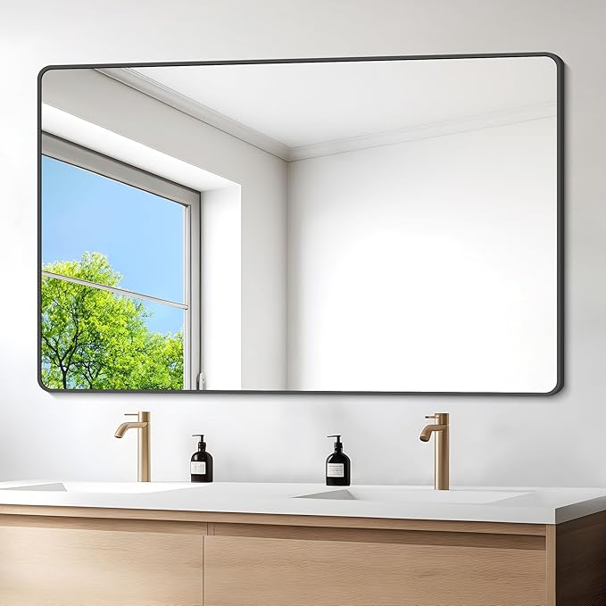 DESBING 36" x 55"Bathroom Mirror, Matte Black Wall Mirror with Metal Frame, Decorative Rectangular Vanity Mirror for Bedroom Bathroom Living Room Entryway (Horizontal/Vertical)