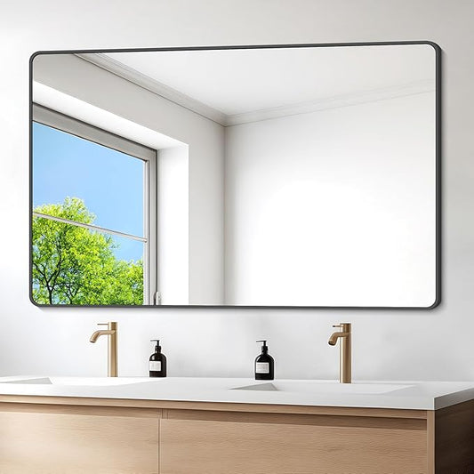DESBING 36" x 55"Bathroom Mirror, Matte Black Wall Mirror with Metal Frame, Decorative Rectangular Vanity Mirror for Bedroom Bathroom Living Room Entryway (Horizontal/Vertical)