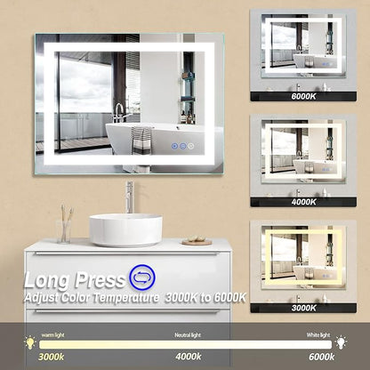 36"x 28" LED Bathroom Mirror with Light, Anti-Fog, Dimmable, Color Temperature Adjustable 3000-6000K, Memory Function Led Wall Mirror for Bathroom, Vanity (Vertical/Horizontal)