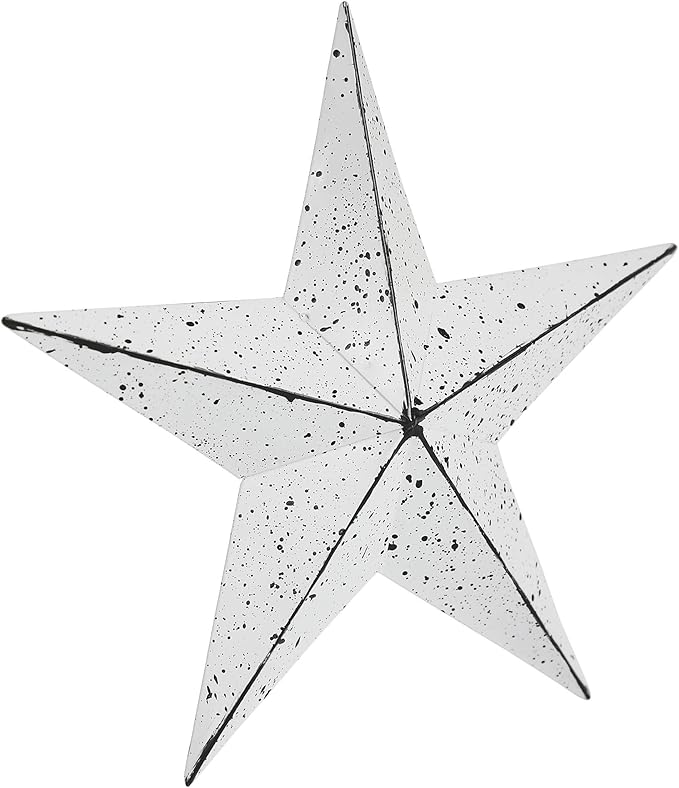 VHC Brands Patriotic Faceted Metal Star White Wall Hanging 8x8, Independence Day Decor, American Star Design, Distressed Appearance Metal Wall Hanging, Star Shape, Country, Matte White