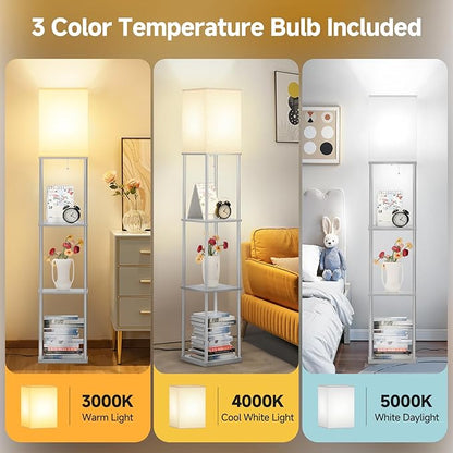 SHINE HAI Floor Lamps with Shelves for Living Room, 3-Tier Square Modern Standing Lamp with 3CCT Bulb, 11W 950LM Brightness, Tall Shelf Lamp for Bedroom, Office, Bookshelf & Display Organizer