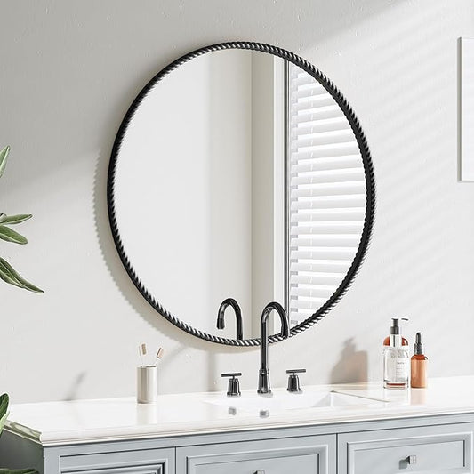 PROHOMEWARE Black Round Bathroom Mirrors, 36 inch Circle Wall Mounted Hanging Mirror for Entryway, Living Room, Hallway, Bathroom, Bedroom