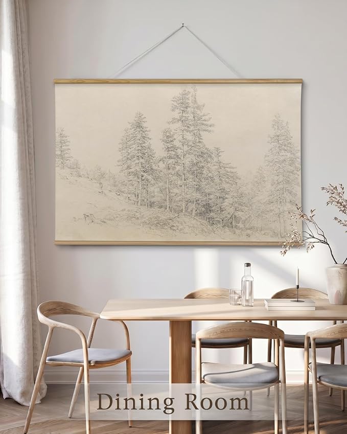 InSimSea 36x54 Large Canvas Scroll Wall Art, Sketch Pine tree Nature Landscape Hanging Painting, Farmhouse Wall Decor for Living Room, Bedroom, Dining Room, Study, Office