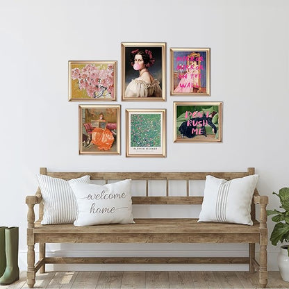 Eclectic Wall Decor Set Of 6, Vintage Eclectic Wall Art Prints, Trendy Colorful Wall Art, Retro Maximalist Decor Aesthetic, Wall Collage Kit Pictures for Living Room, Colorful Dorm Gallery Home Decor