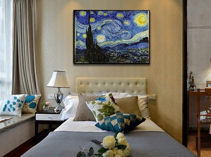 Starry Night Black Framed Wall Art, Vincent Van Gogh Canvas Print art, Classic Paintings Reproduction Pictures Poster, Abstract Artwork for Home Decor 24"x36"