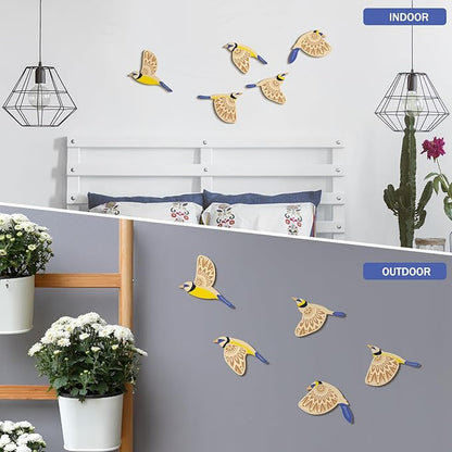 Barydat 5 Pcs Wooden Bird Wall Art Wood Flying Birds Wall Decor Rustic Folk Art Scandinavian Home Decor for Gift Living Room Bedroom Kitchen Office(Blue)