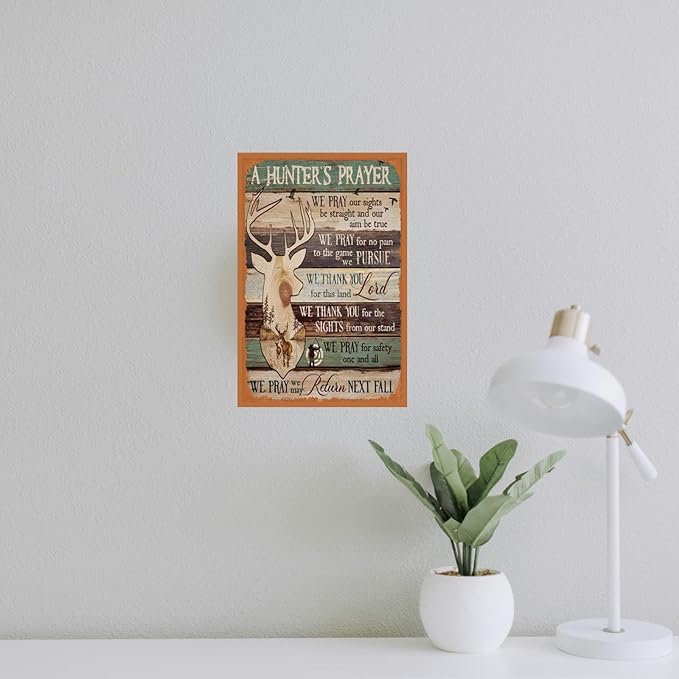 Vintage-Sign Rustic-Poster Wall-Art Hunting-Lovers, Hunter’s Prayer, Funny Decor Gift Accessories Plaque for Home Farm Fence Bathroom Bedroom 8 X 12 Inch