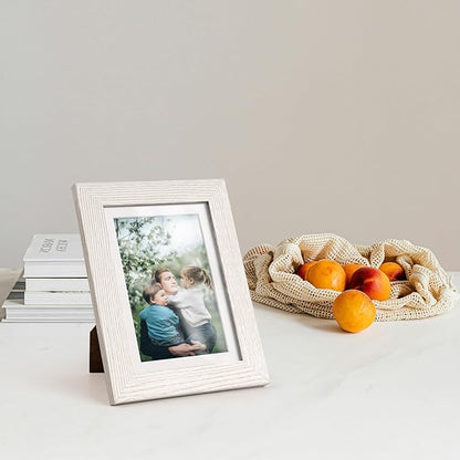 Momentworth 5x7 Picture Frame with Mat for 4x6, Rustic White Wood Grain 5 x 7 Gallery Wall Picture Frames for Tabletop or Wall Mounting(4 Pack, White)