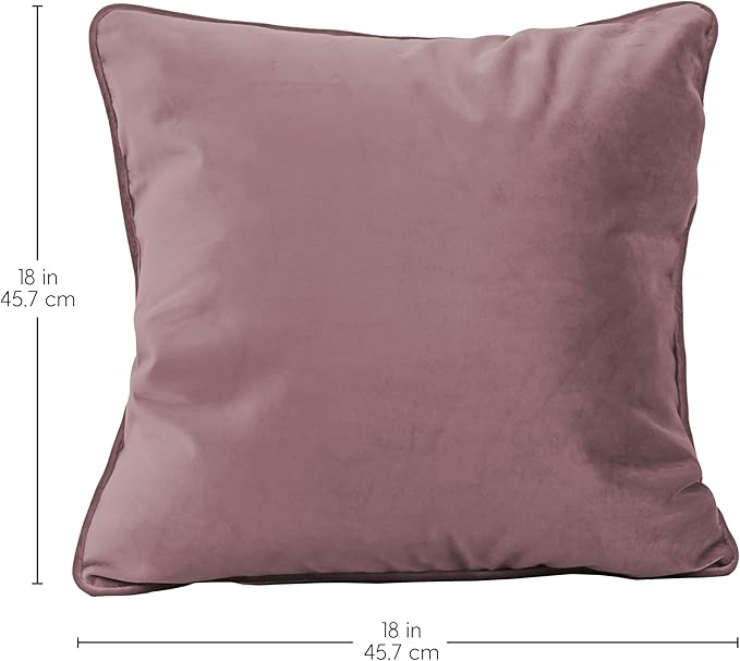 FDP 18" x 18" Velvet and Vinyl Square Pillow Set with Piping Decorative Throw Pillow for Home Dcor in Living Room, Bedroom or Lounge (2-Pack) - Mauve, 15162-112