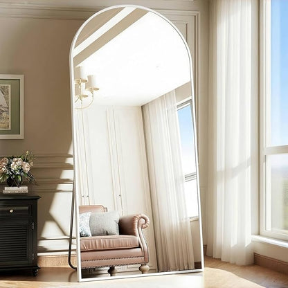 Prywot Arched Full Length Mirror, 76" x 34" Floor Mirror Wall Hanging or Leaning Arched-Top Full Body Mirror with Stand for Bedroom, Dressing Room, White