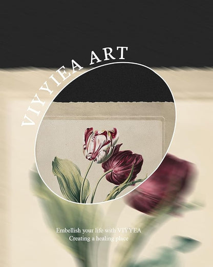 VIYYIEA Vintage Gold Framed Wall Art, Aesthetic Botanical Red Tulip Canvas Prints Paintings, Farmhouse Still Life Decor Artwork For Kitchen Bathroom Bedroom, 12x16inch